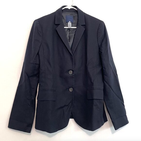 J. CREW Solid Navy Blue Striped Lining Two Button 100% Cotton Work Blazer Jacket - Picture 2 of 16